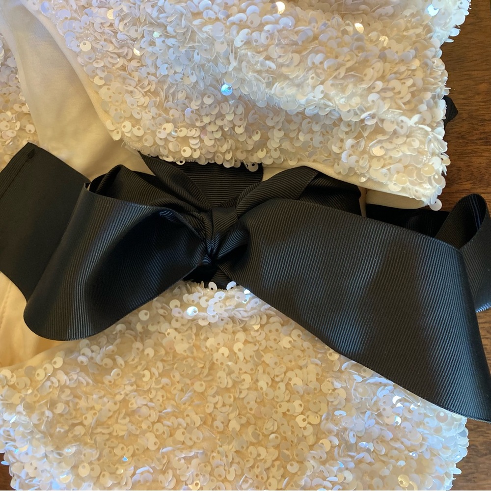 COMMENSE Cream Sequin Black Ribbon Bow Cardigan Jacket NWT - Picture 10 of 16